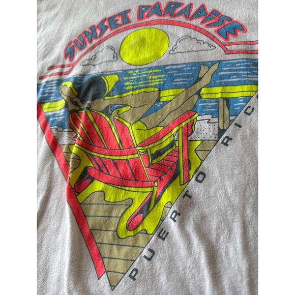 Vintage 90’s Neon Sunset Paradise Puerto Rico Single Stitch White XL T-shirt - Picture 3 of 6